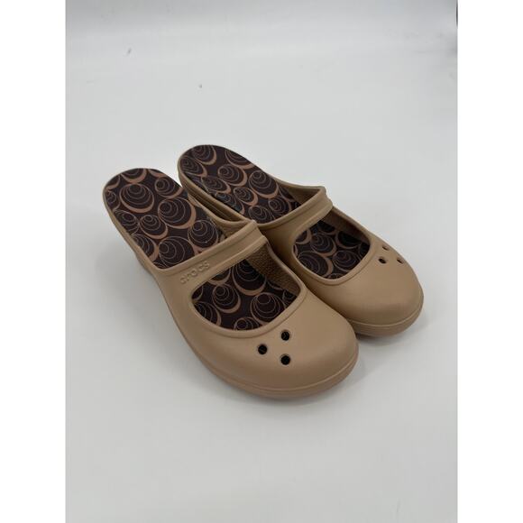 Crocs Frances Mary Jane Heel Clogs Tan Women's Size 7 - Picture 1 of 6